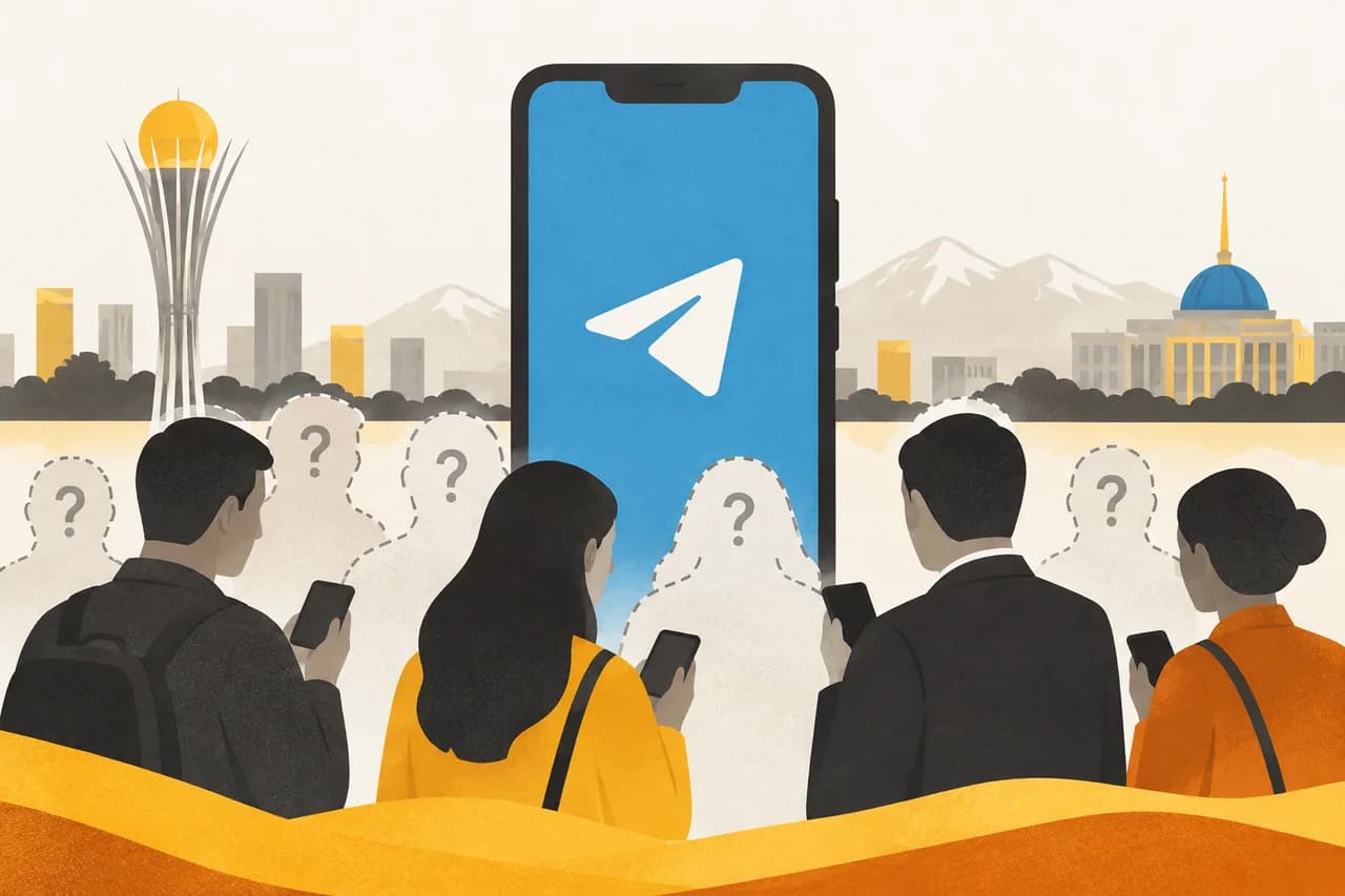 Telegram и силуэты со знаками вопроса как образ неопределённости размера аудитории