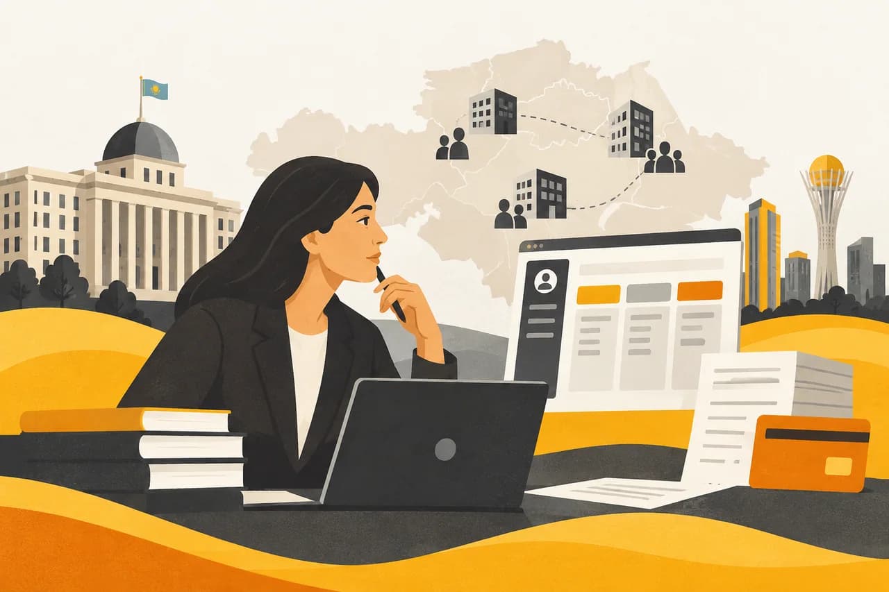 Специалист работает с условной CRM и карточками компаний